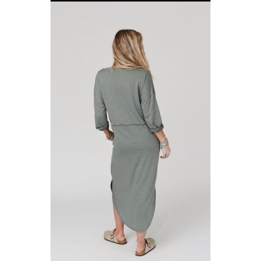 Three Bird Nest Meadow Maxi Dress XL Sage Green Long Sleeve Slouchy Boho USA - Picture 3 of 8